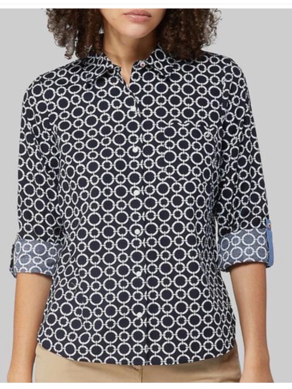 Nautica Jeans Cotton Circle - Print Roll Tab Shirt with Pocket.